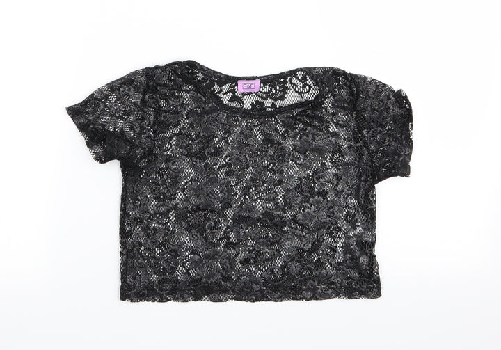 F&F Girls Black Floral Basic T-Shirt Size 8-9 Years