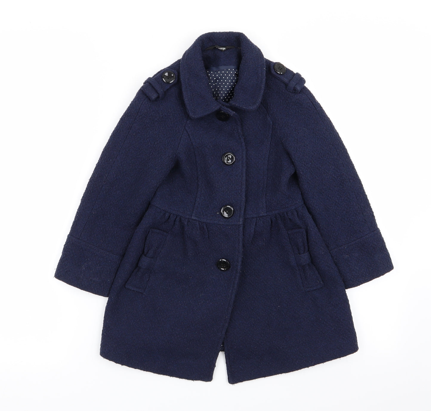 Asda George Girls Blue   Overcoat Coat Size 4-5 Years