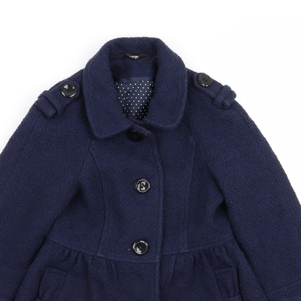 Asda George Girls Blue   Overcoat Coat Size 4-5 Years