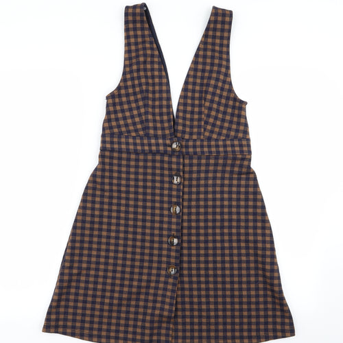 Topshop Womens Multicoloured Check  Pinafore/Dungaree Dress  Size 10