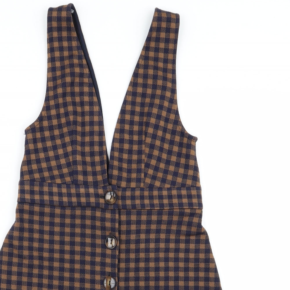 Topshop Womens Multicoloured Check  Pinafore/Dungaree Dress  Size 10