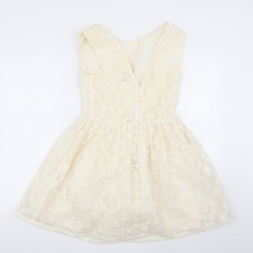 Topshop Womens Beige Geometric  Fit & Flare  Size 10