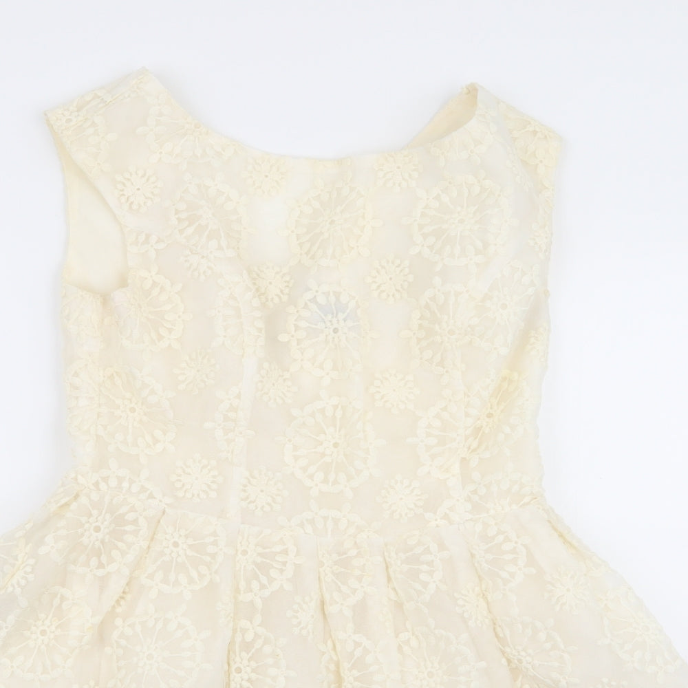 Topshop Womens Beige Geometric  Fit & Flare  Size 10