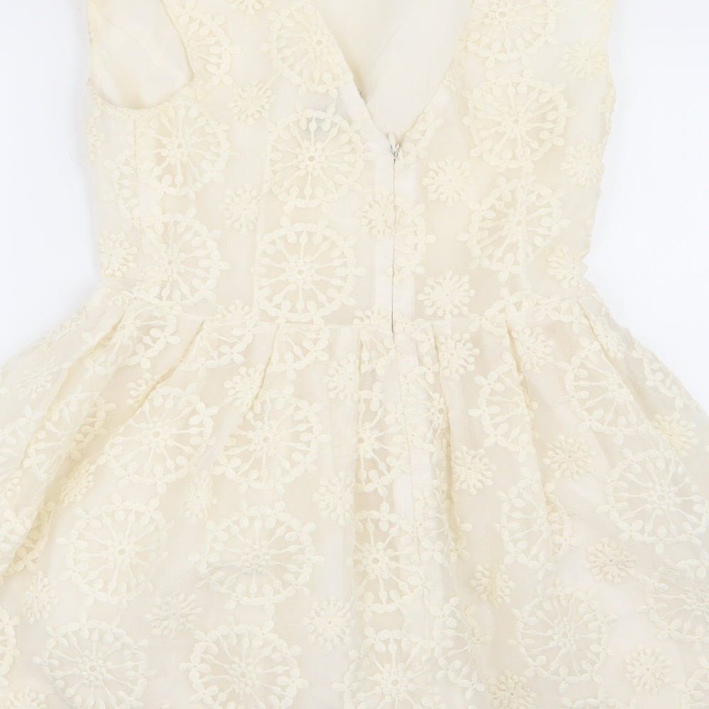 Topshop Womens Beige Geometric  Fit & Flare  Size 10
