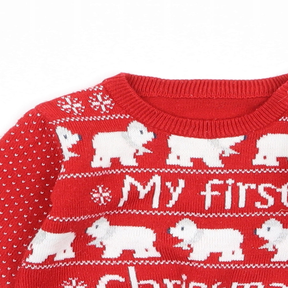 Asda George Baby Red Polka Dot  Pullover Jumper Size 3-6 Months  - Christmas Jumper