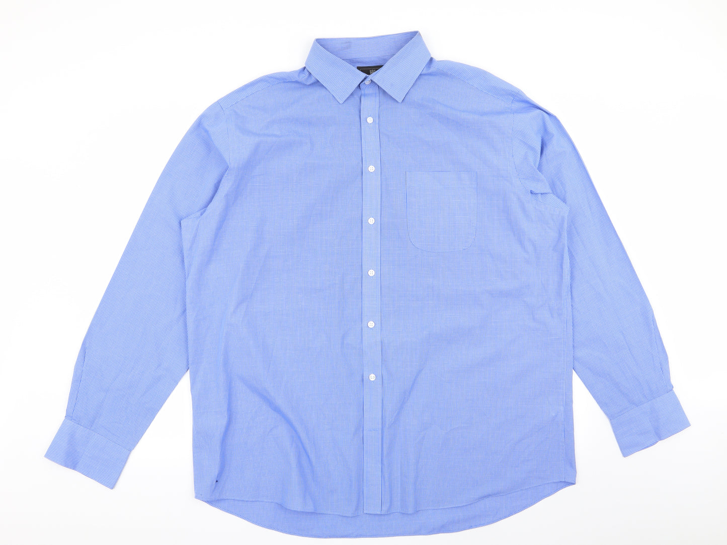 M&S Mens Blue Check   Dress Shirt Size 17