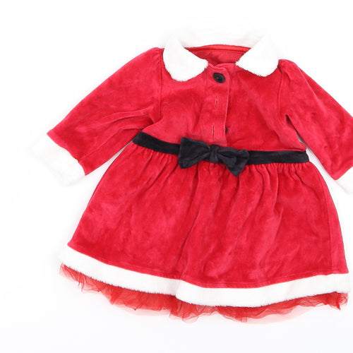 M&S Girls Red   Fit & Flare  Size 0-3 Months  - christmas
