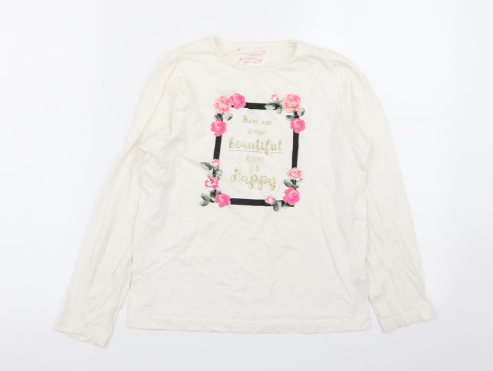 peimark Girls White Floral Basic T-Shirt Size 9-10 Years