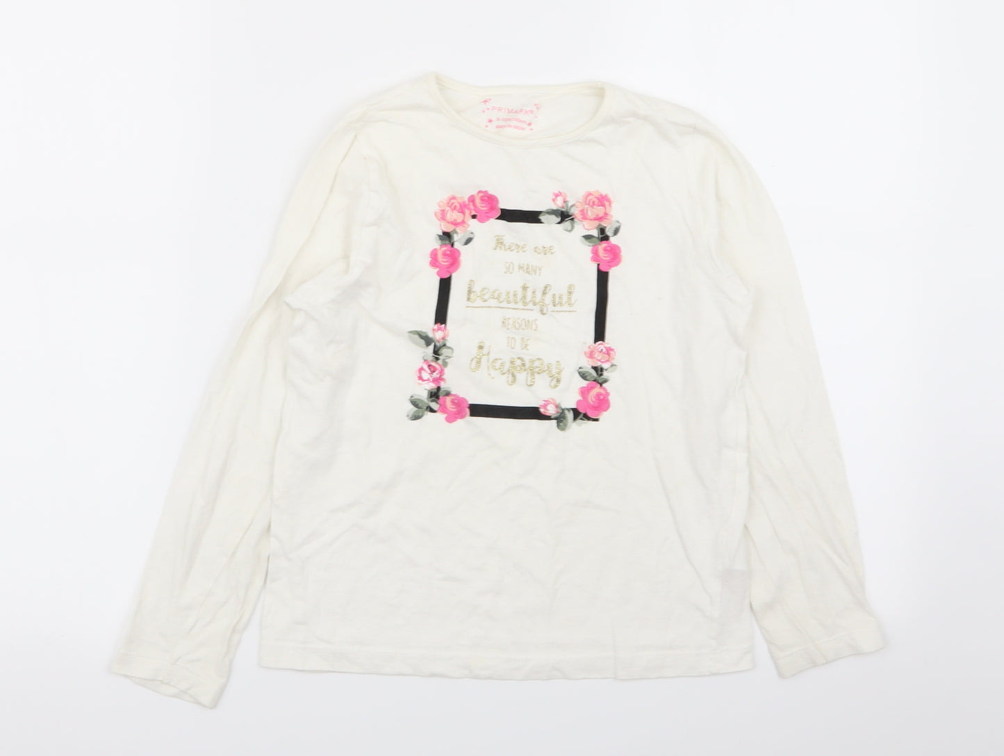 peimark Girls White Floral  Basic T-Shirt Size 9-10 Years