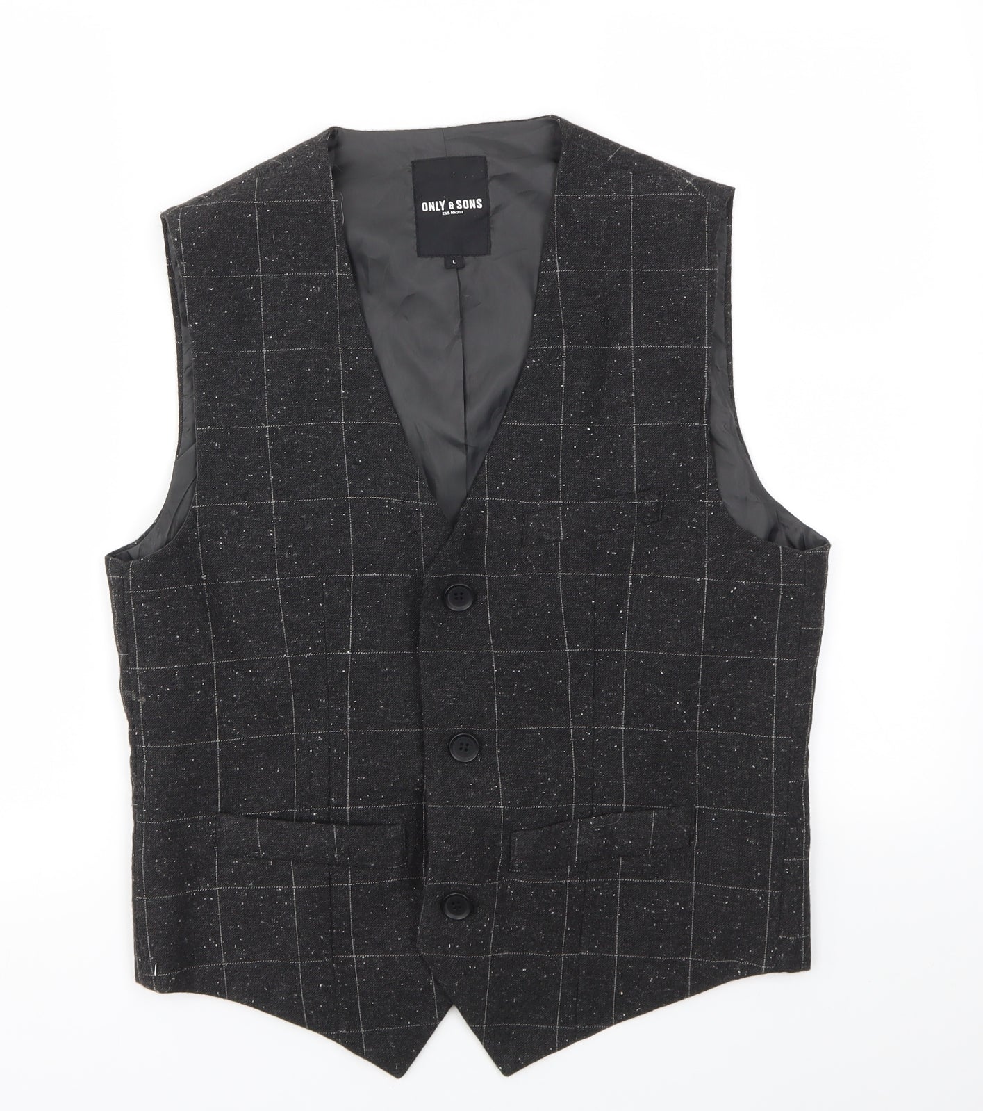 ONLY&SONS  Mens Grey Check  Jacket Suit Waistcoat Size L