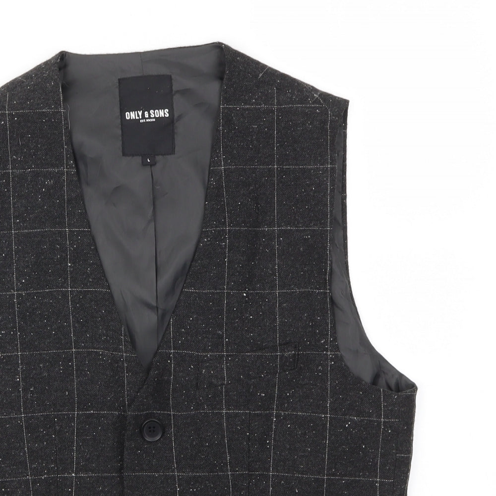 ONLY&SONS  Mens Grey Check  Jacket Suit Waistcoat Size L