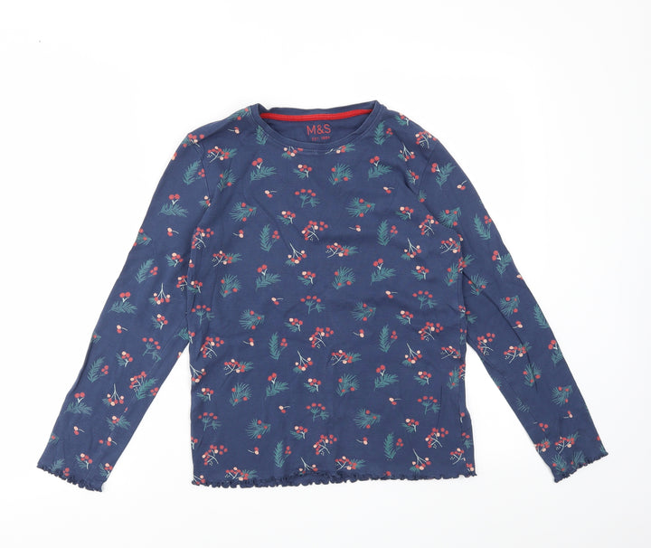 Girls Blue Floral Top Pyjama Top Size 12-13 Years