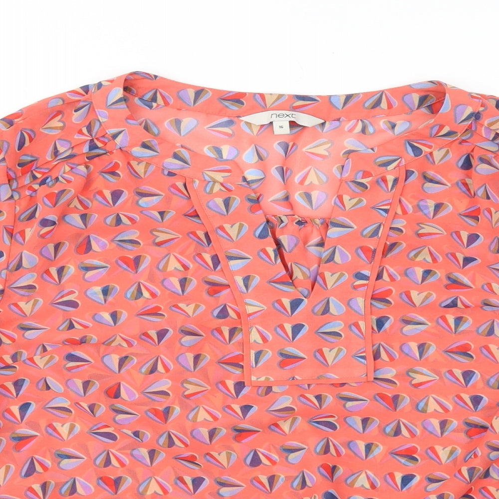 NEXT Womens Red Geometric  Basic Blouse Size 16