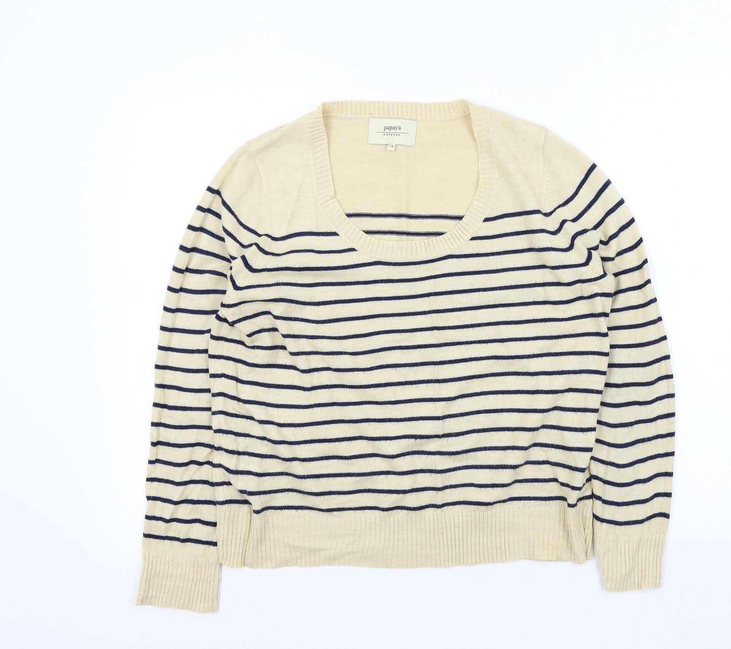 Papaya Womens Beige Striped  Pullover Jumper Size 14