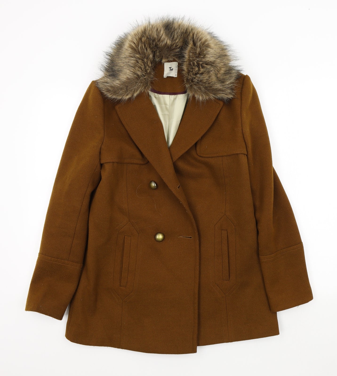 TU Womens Brown   Overcoat Coat Size 8