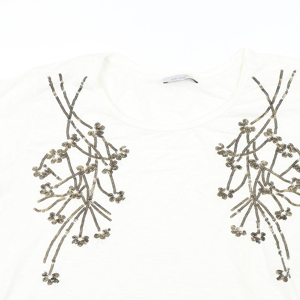 M&S Womens White Geometric  Basic T-Shirt Size 24