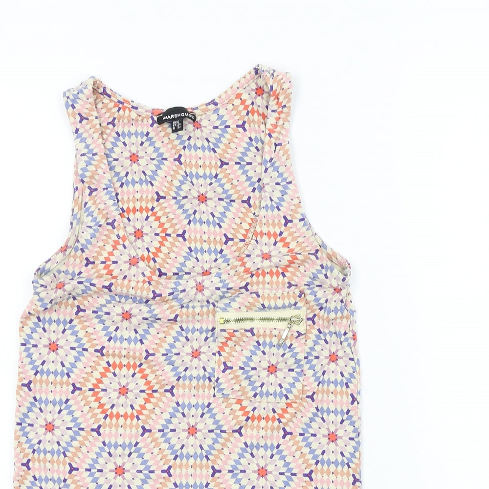 Warehouse Womens Ivory Geometric  Basic T-Shirt Size 6