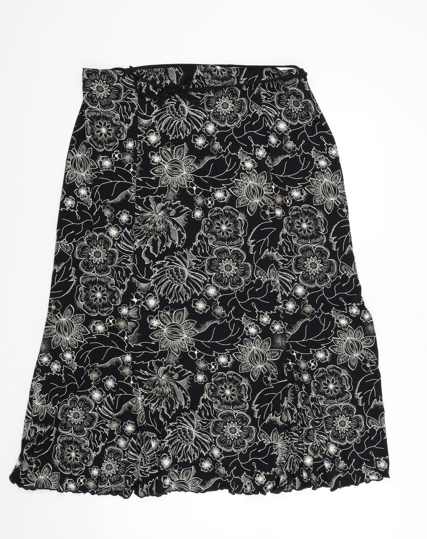 Preworn Womens Black Geometric  Flare Skirt Size 16