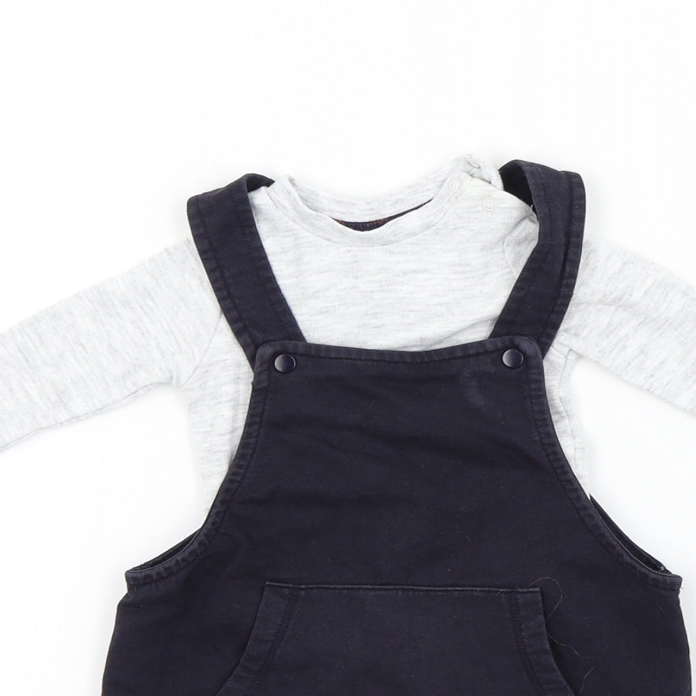 F&F Boys Blue Colourblock  Dungaree One-Piece Size Newborn