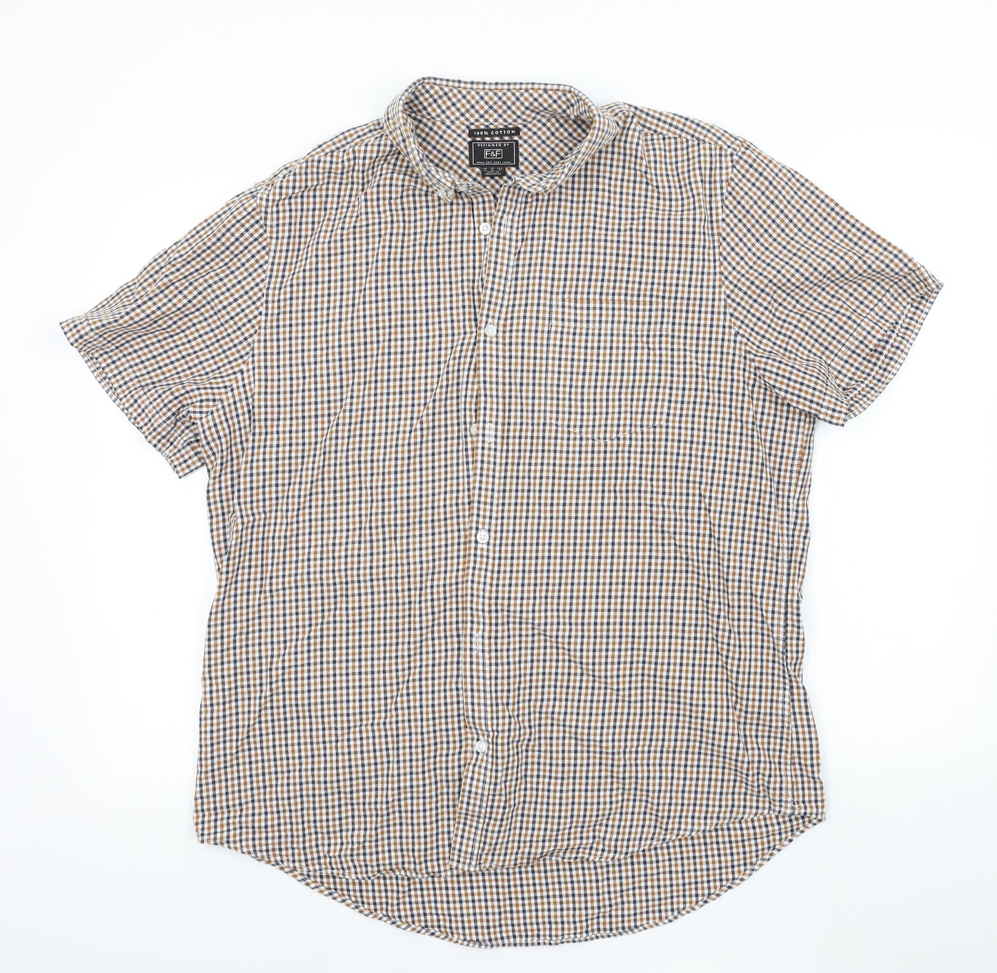 F&F Mens Brown Check   Button-Up Size XL