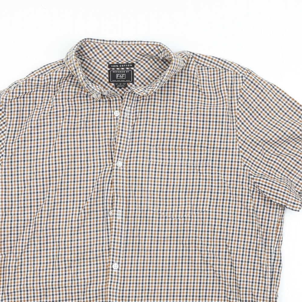 F&F Mens Brown Check   Button-Up Size XL