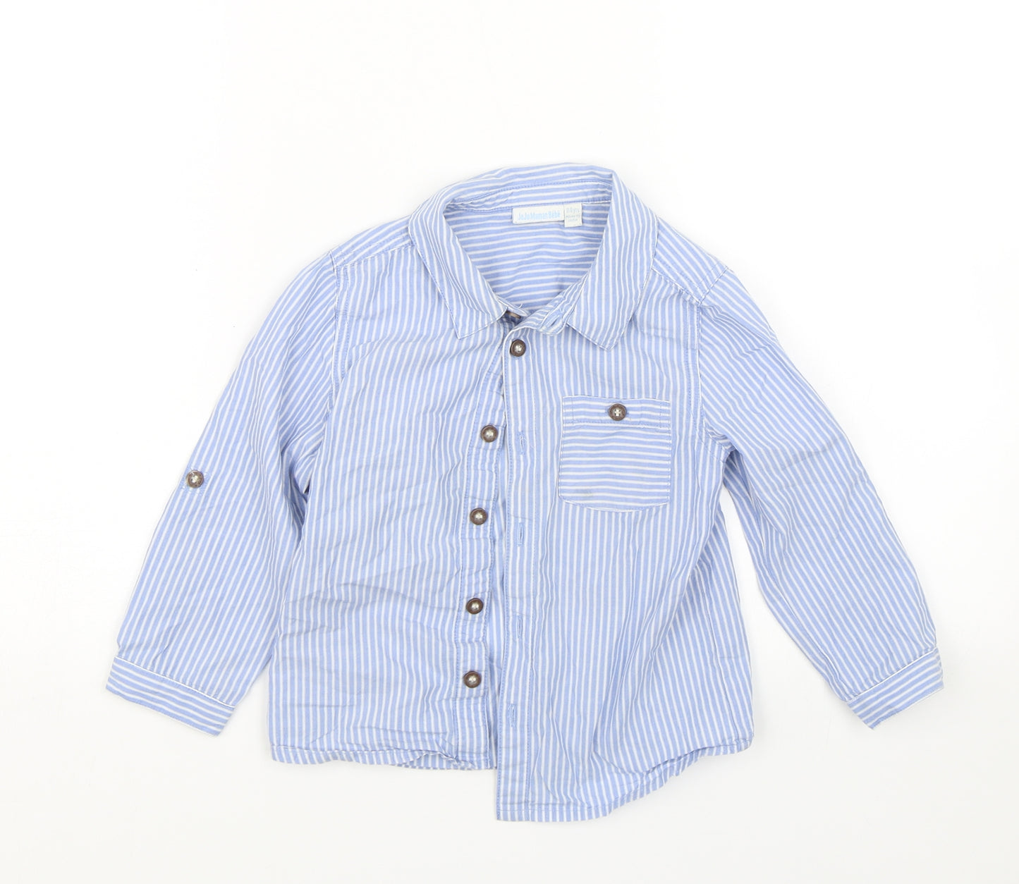 JoJo Maman Bébé Boys Blue Striped  Basic Button-Up Size 3-4 Years
