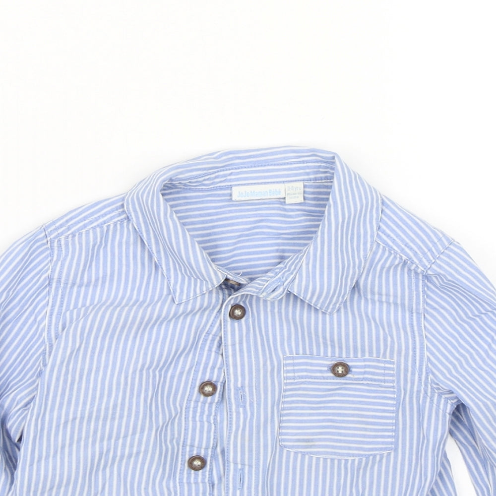 JoJo Maman Bébé Boys Blue Striped  Basic Button-Up Size 3-4 Years
