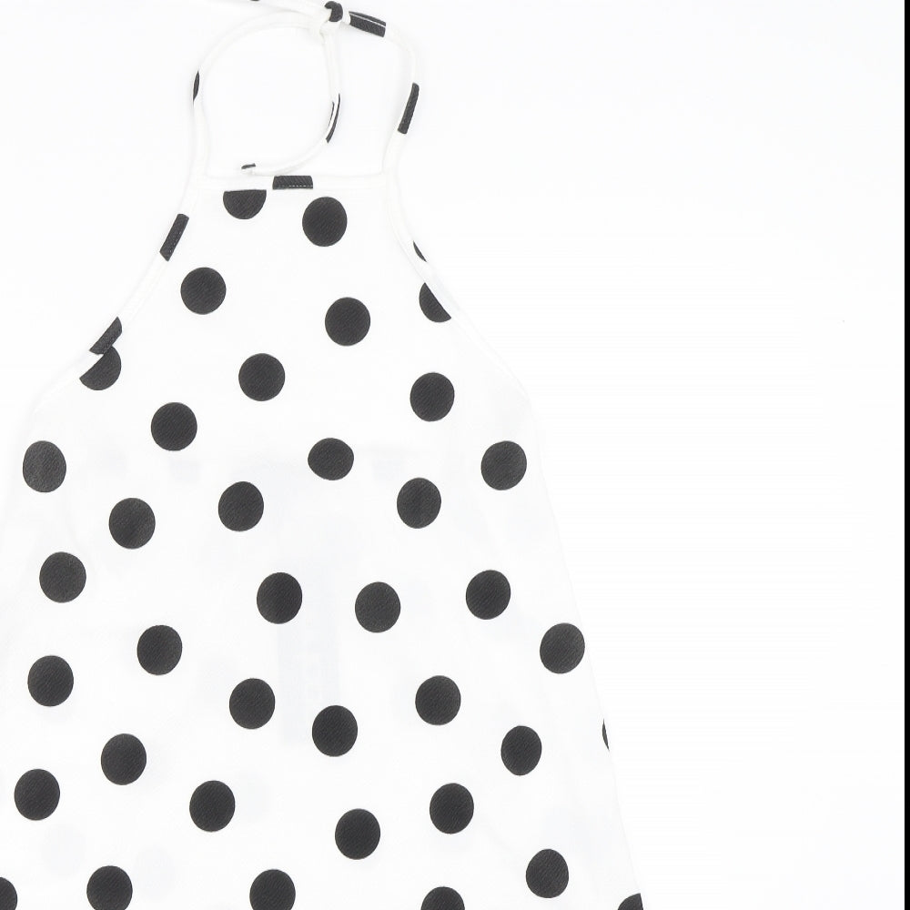 Boohoo Womens White Polka Dot  Fit & Flare  Size 10