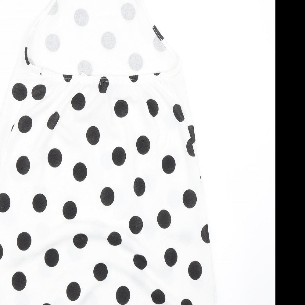 Boohoo Womens White Polka Dot  Fit & Flare  Size 10