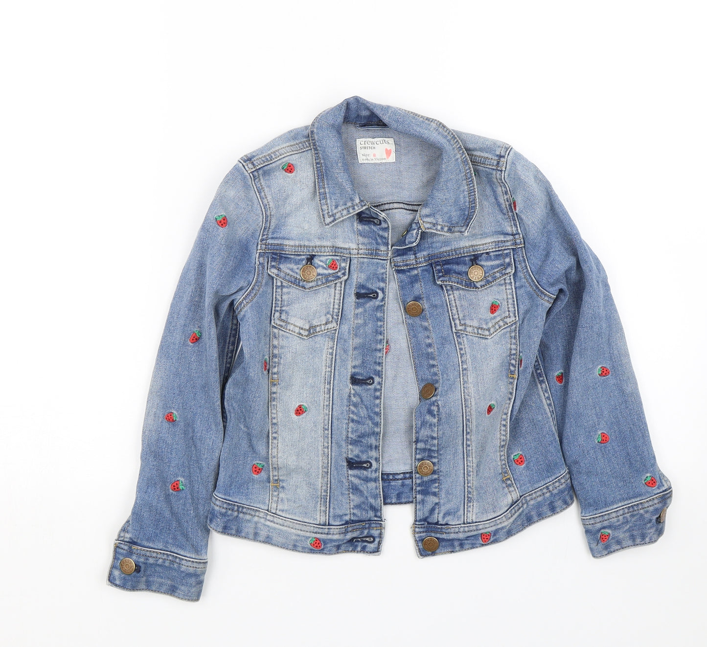 Crewcuts Girls Blue Polka Dot Denim Jacket  Size 8 Years  - Strawberries