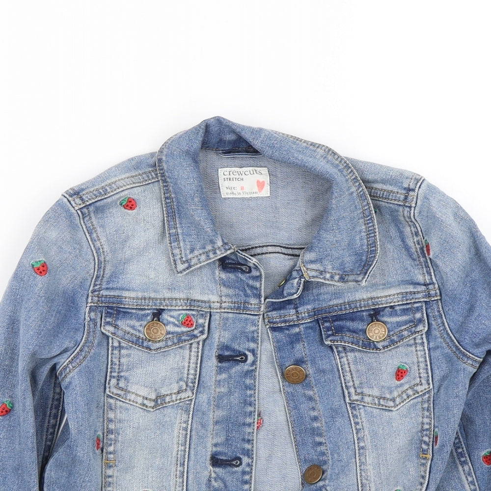 Crewcuts Girls Blue Polka Dot Denim Jacket  Size 8 Years  - Strawberries