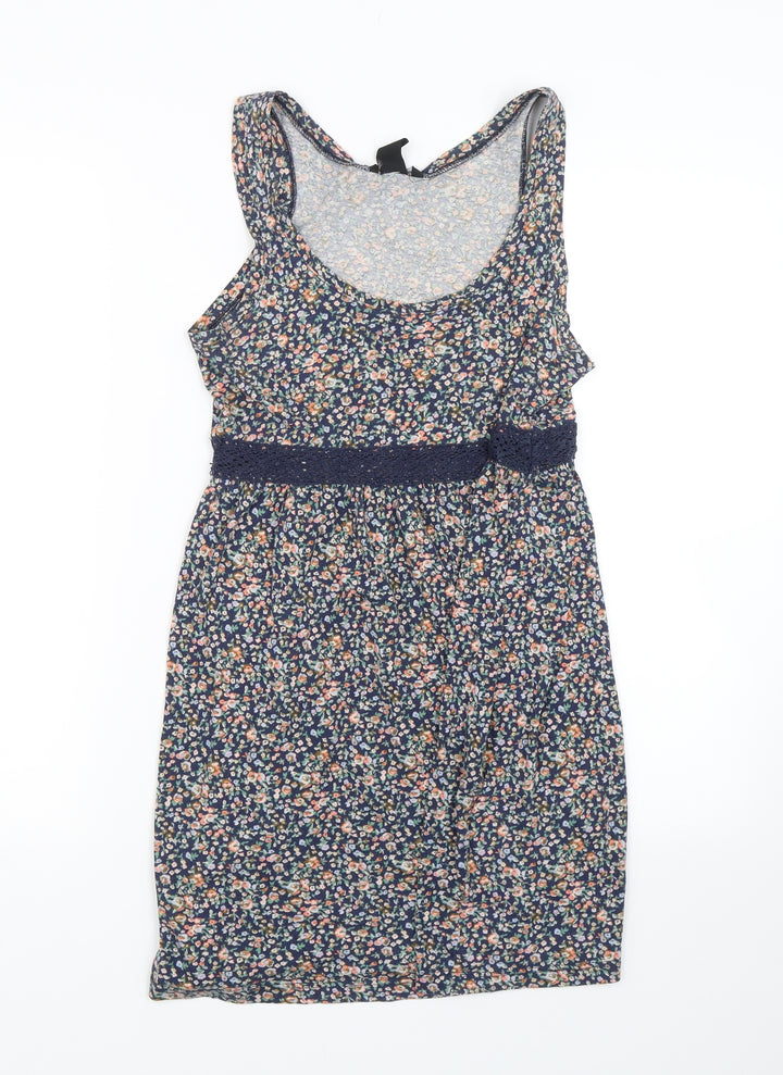 H&M Womens Blue Floral Tank Dress Size XS