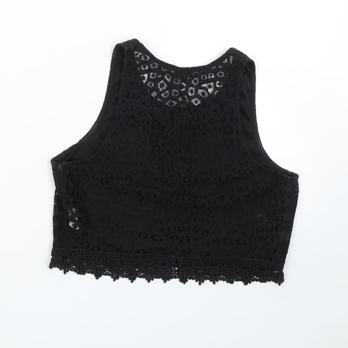 Pimke Womens Black Floral  Cropped Tank Size XS