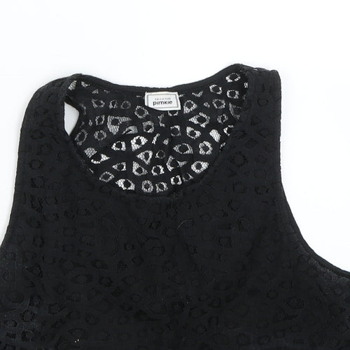 Pimke Womens Black Floral  Cropped Tank Size XS