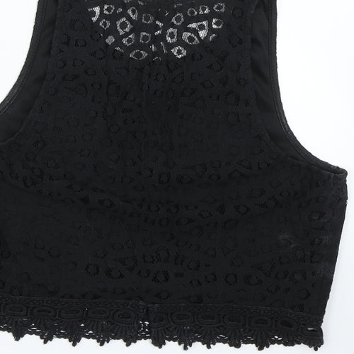Pimke Womens Black Floral  Cropped Tank Size XS