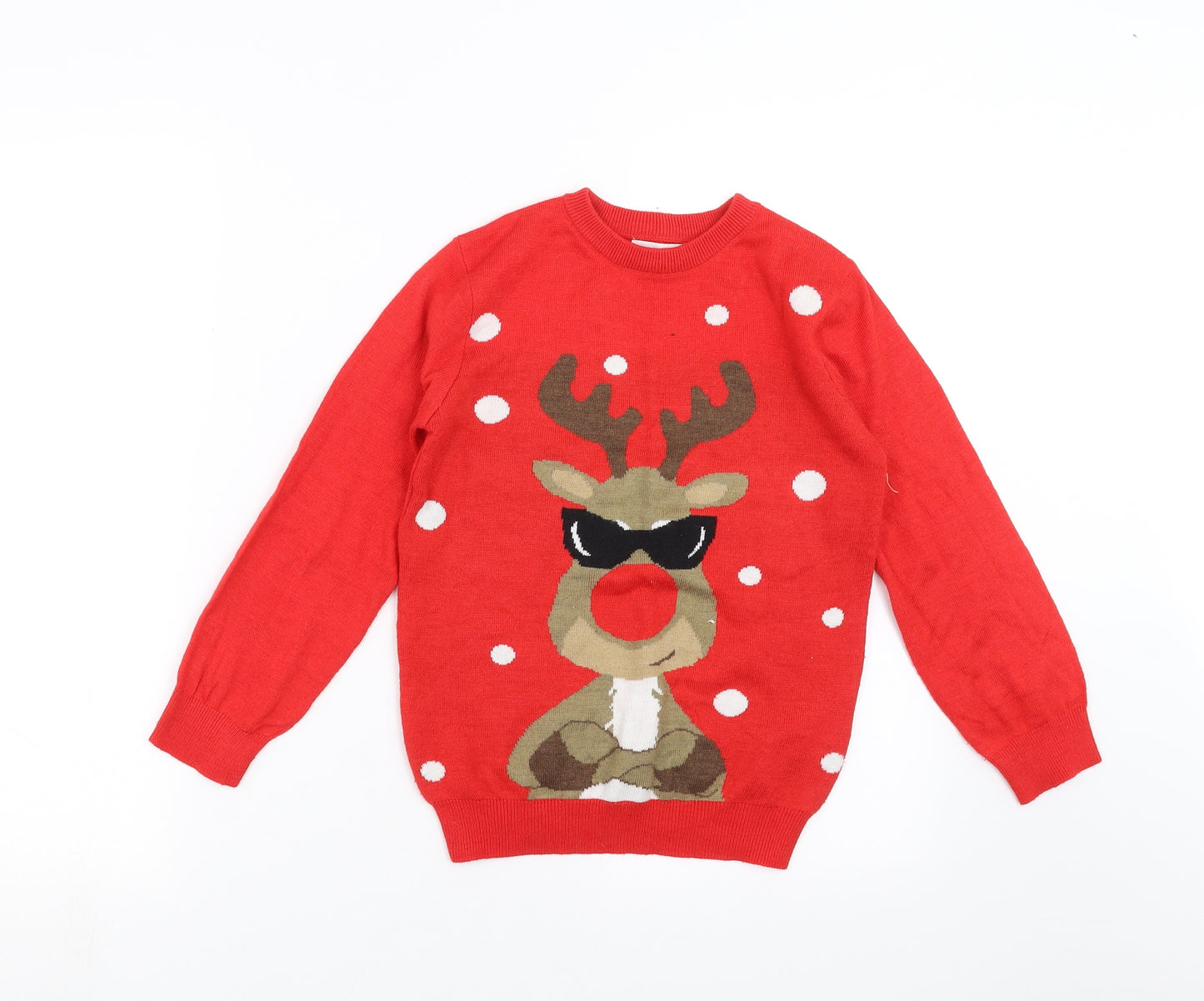 Primark Boys Red  Knit Pullover Jumper Size 7-8 Years  - christmas jumper