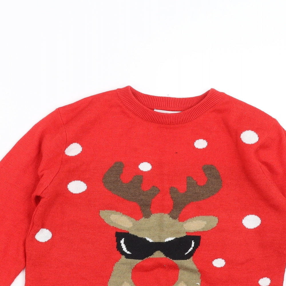 Primark Boys Red  Knit Pullover Jumper Size 7-8 Years  - christmas jumper