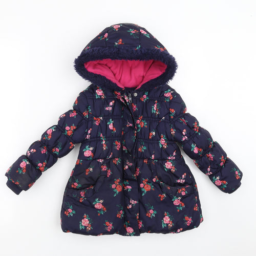 George Girls Blue Floral  Puffer Jacket Coat Size 4-5 Years