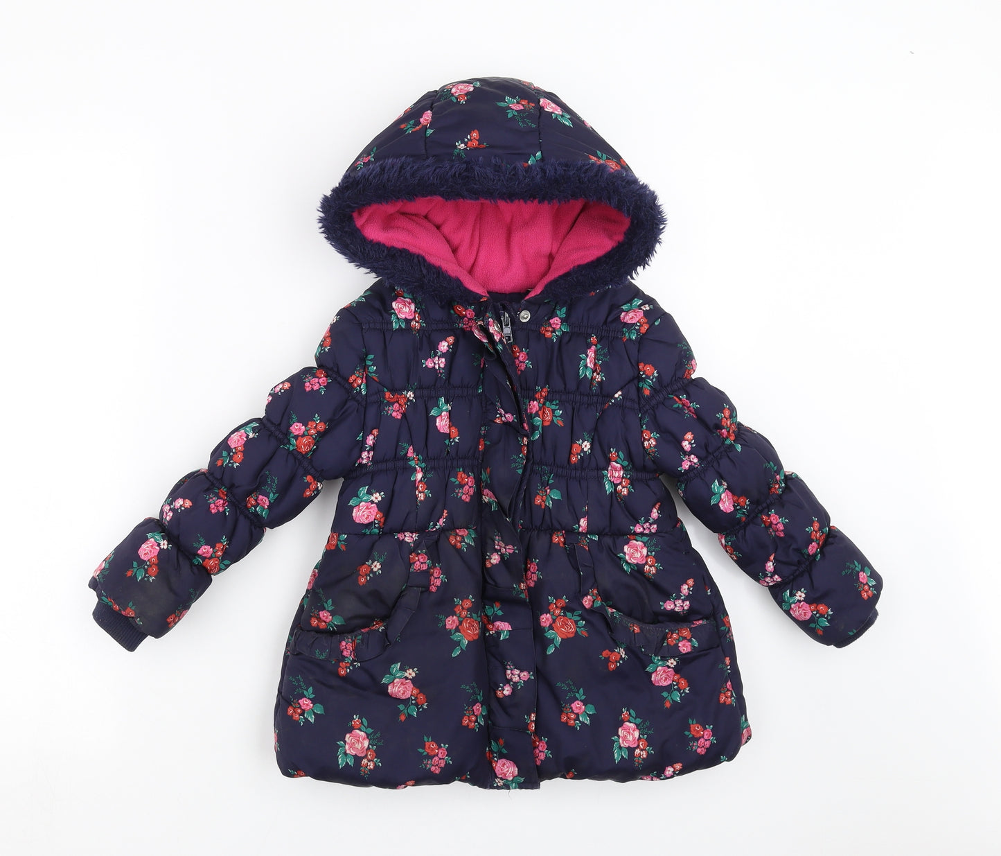 George Girls Blue Floral  Puffer Jacket Coat Size 4-5 Years