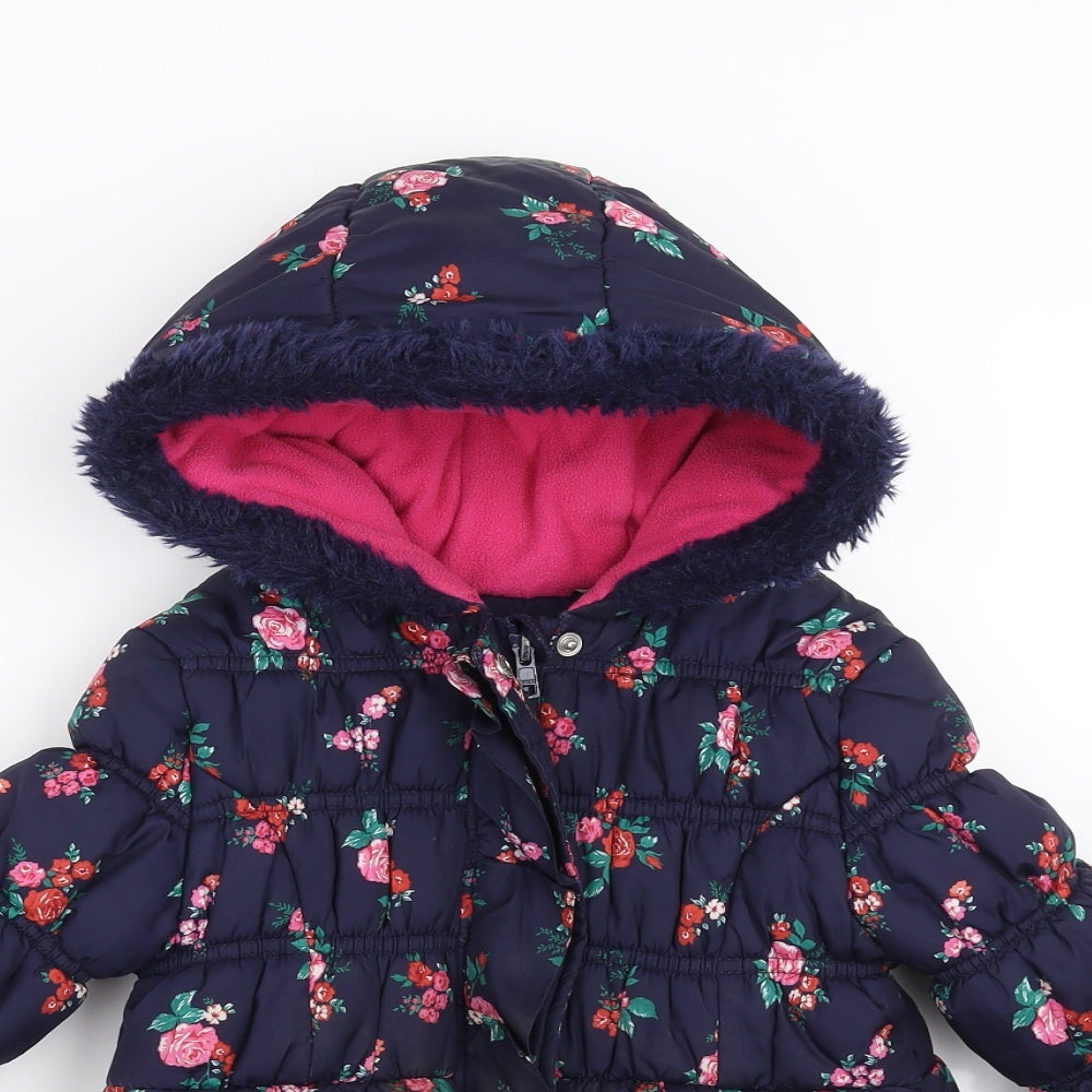 George Girls Blue Floral  Puffer Jacket Coat Size 4-5 Years