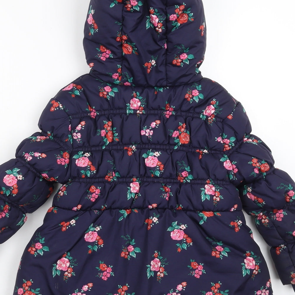 George Girls Blue Floral  Puffer Jacket Coat Size 4-5 Years
