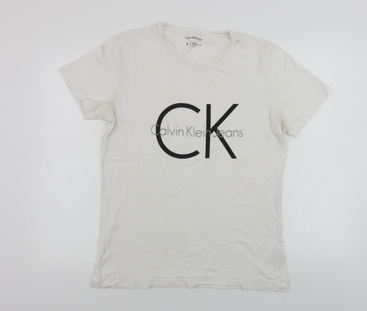 Calvin Klein  Mens White    T-Shirt Size L