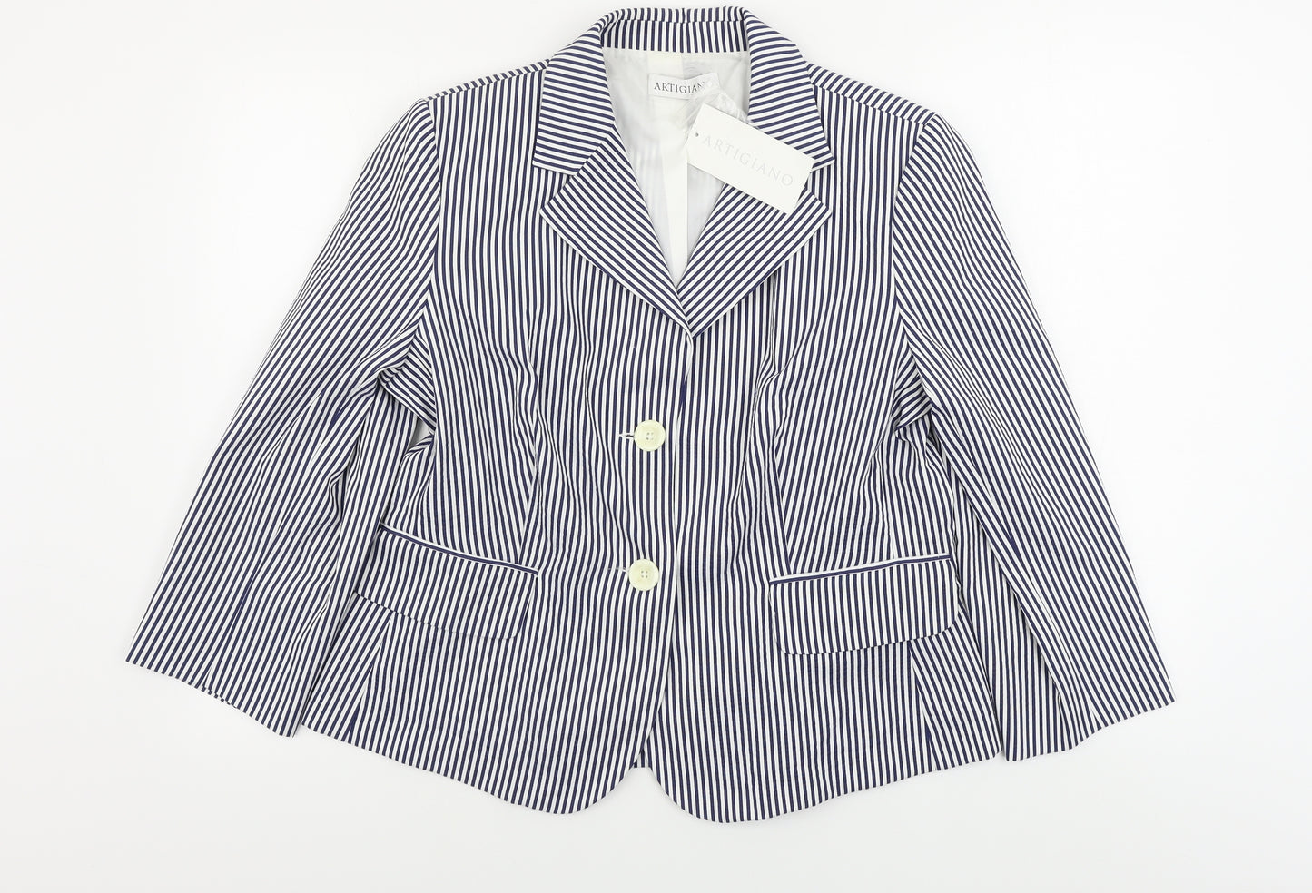 Artigiano  Womens White Striped  Jacket Blazer Size 18