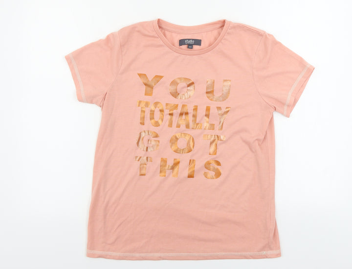 studio Womens Pink Basic T-Shirt Size 10