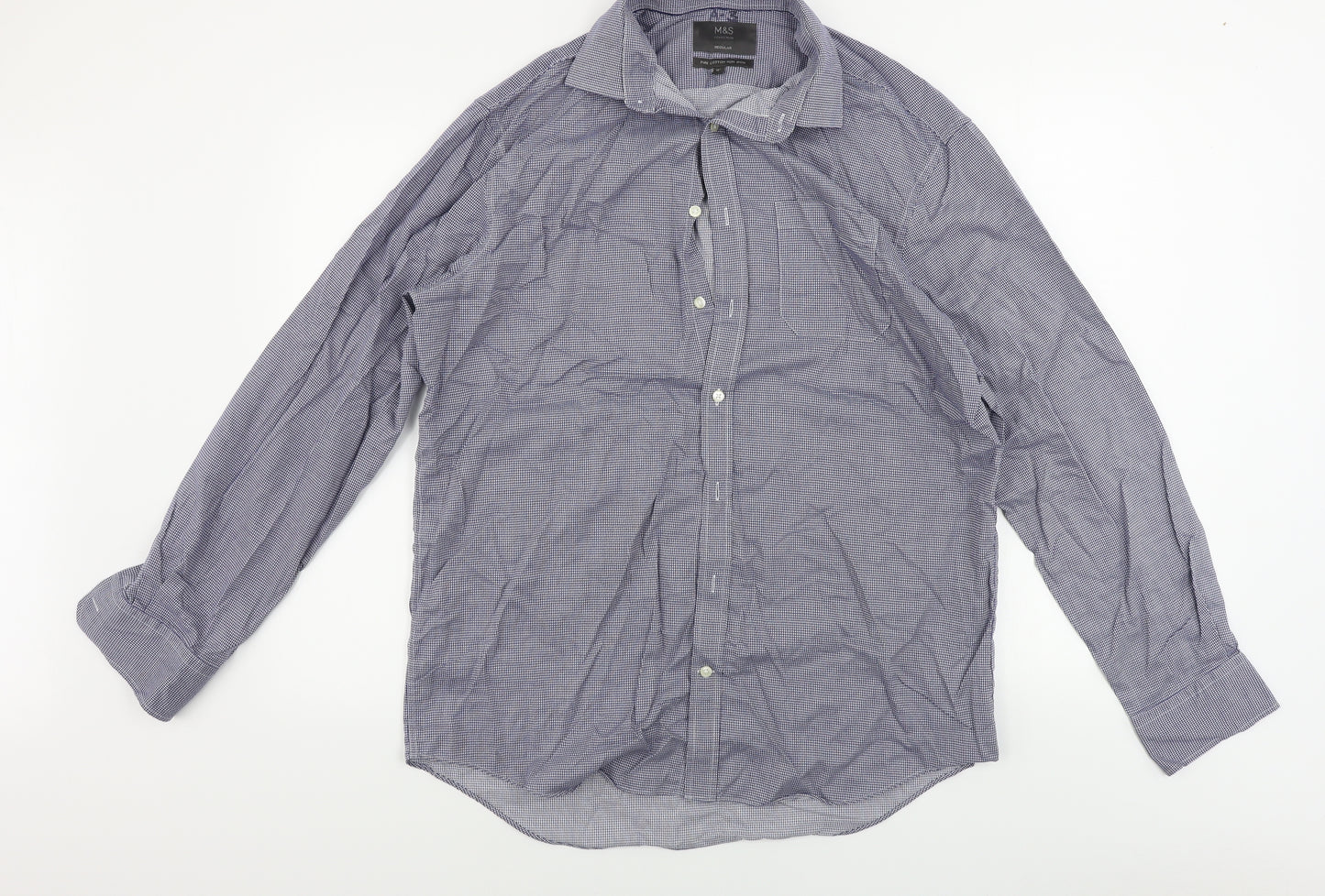 Marks and Spencer  Mens Blue Check   Button-Up Size 16.5