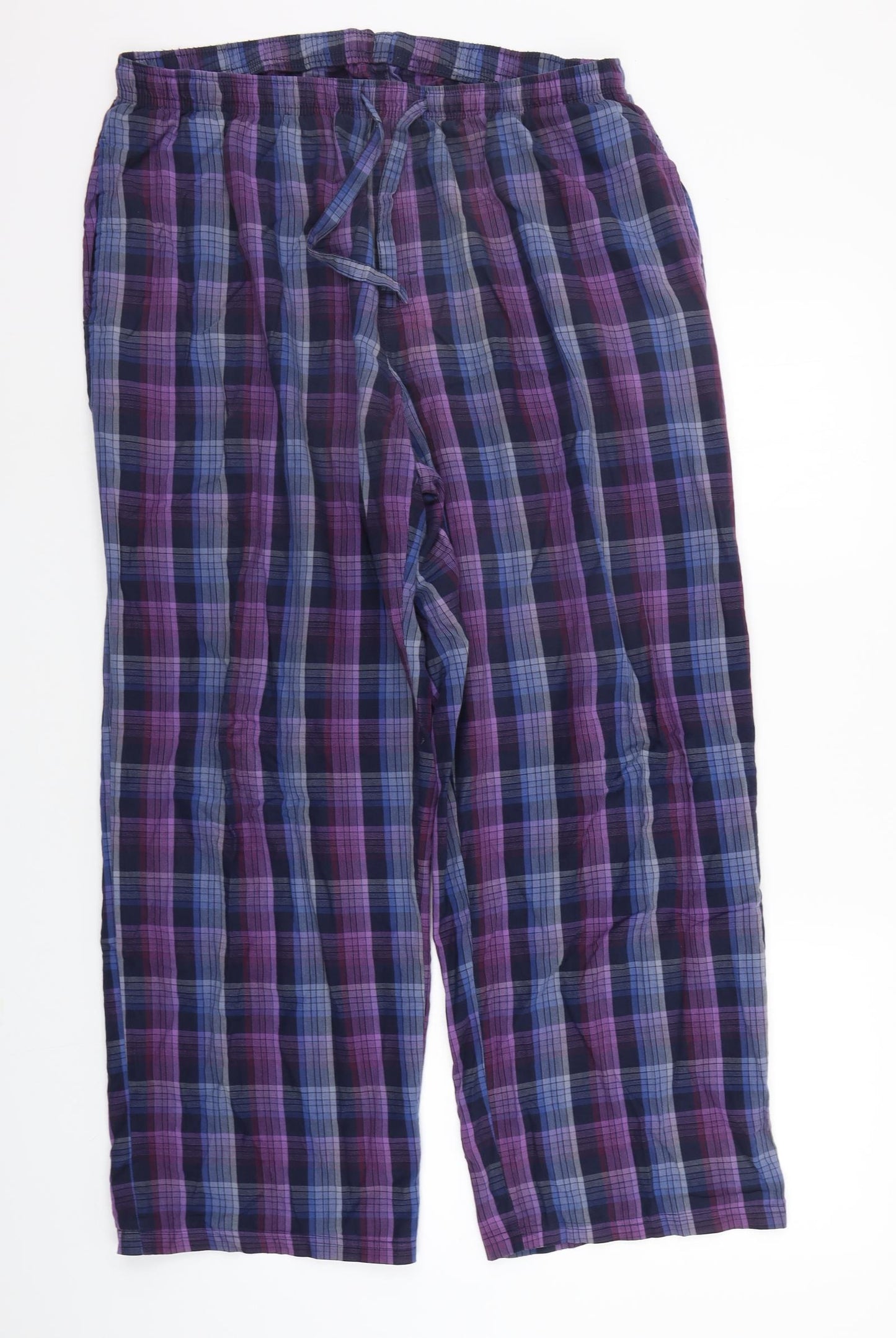 Marks and Spencer Mens Blue Check  Trousers  Size L L27 in