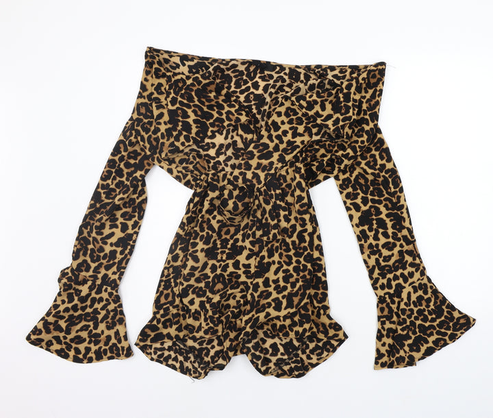 Missguided Womens Beige Animal Print  Jumpsuit One-Piece Size 8