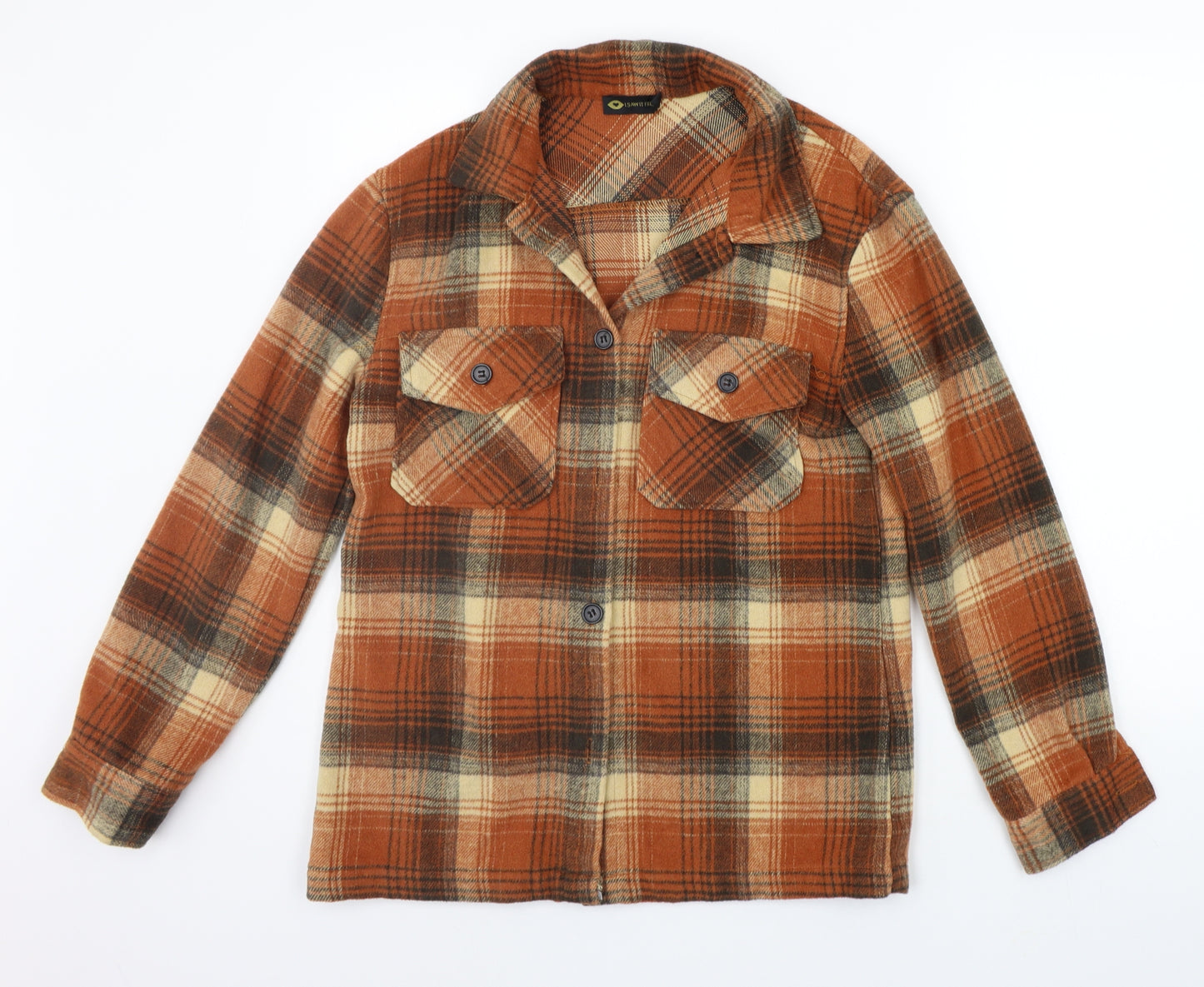 I SAW IT FIRST Womens Beige Check  Basic Button-Up Size 8