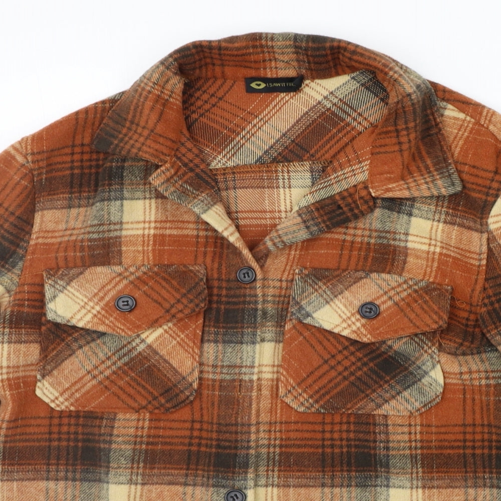 I SAW IT FIRST Womens Beige Check  Basic Button-Up Size 8
