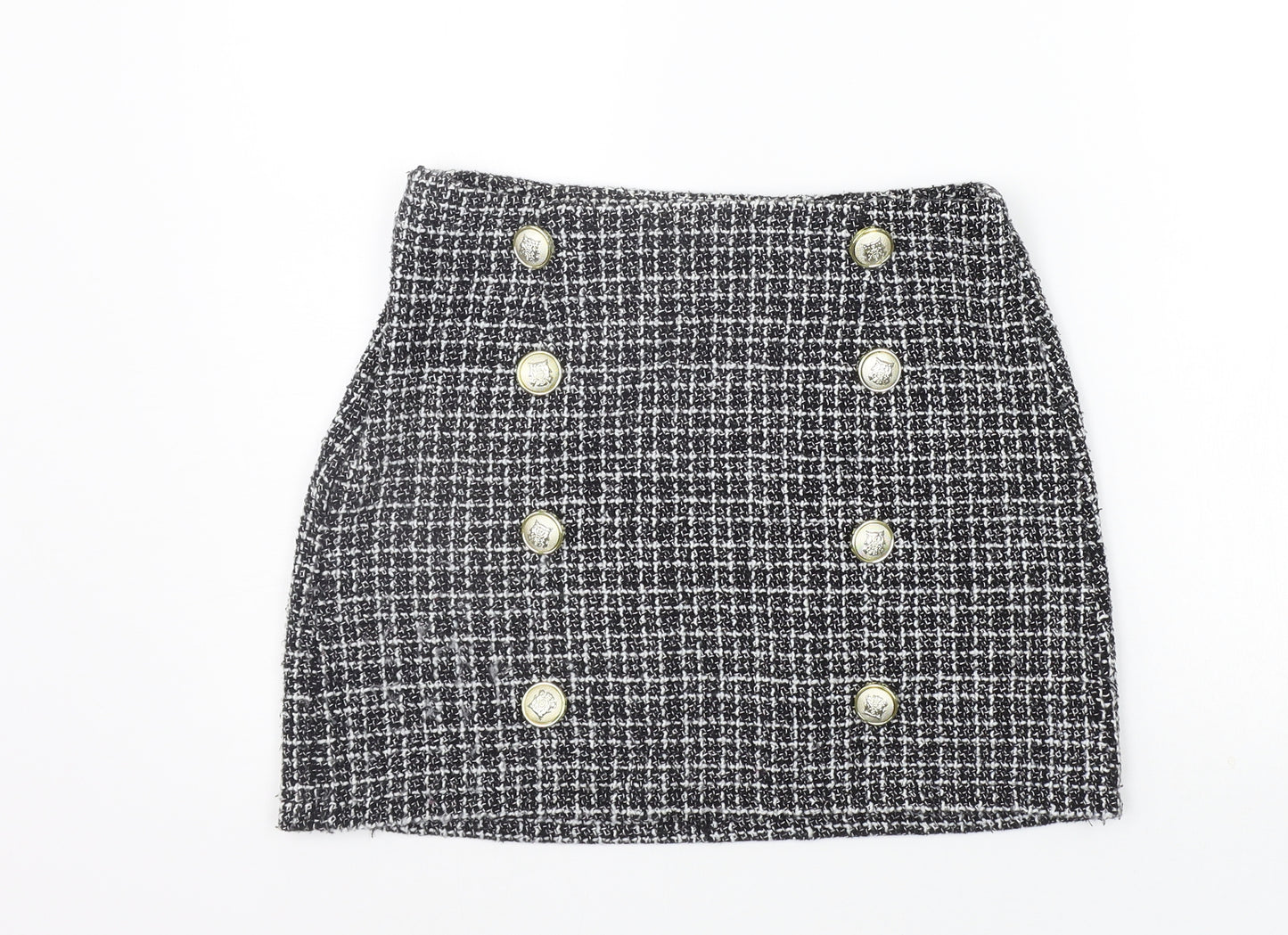 Preworn Womens Black Check  A-Line Skirt Size S
